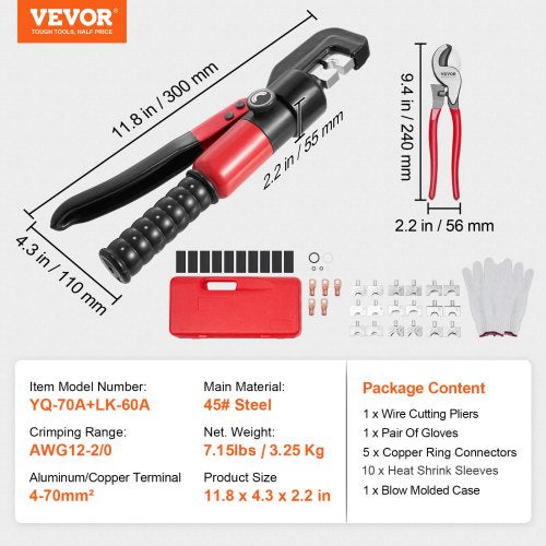 Hydraulic Crimping Tool with 9 Sets of Dies AWG1220 Copper And Aluminum