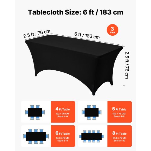 3 Pack Table Cloth For 6Ft Rectangular Fitted Events Wrinkleresistant Stretch