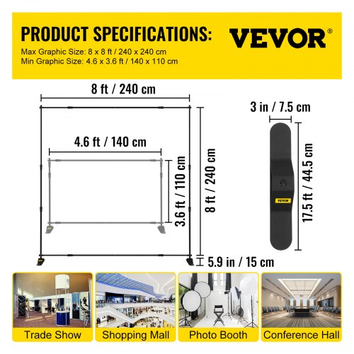Backdrop Banner Stand 8 x 8 Ft Adjustable Heavy Duty Background Stand with 1