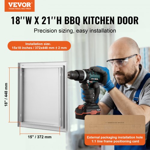 BBQ Access Door 18W x 21H Inch Single Outdoor Kitchen Door Stainless Steel