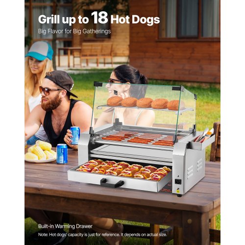 Hot Dog Roller 18 Hot Dog 7 Rollers Stainless Steel Sausage Grill Cooker