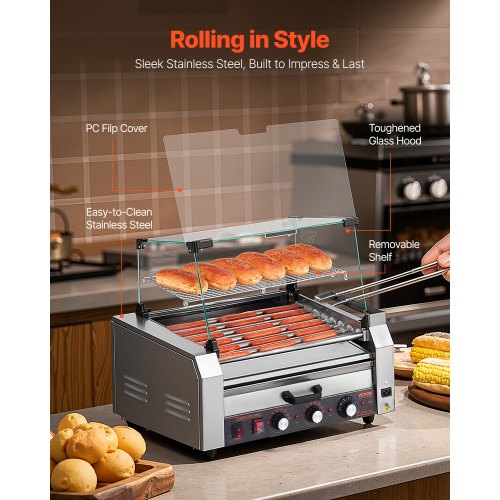 Hot Dog Roller 18 Hot Dog 7 Rollers Stainless Steel Sausage Grill Cooker