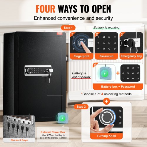 Single Door 40 cuft Safe Box with Key Lock Password Fingerprint Safe