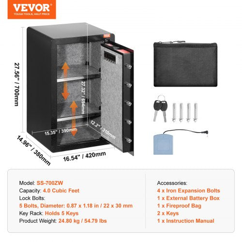 Single Door 40 cuft Safe Box with Key Lock Password Fingerprint Safe
