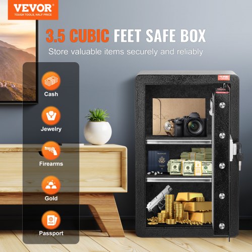 Single Door 35 cuft Safe Box with Key Lock Password LED Light