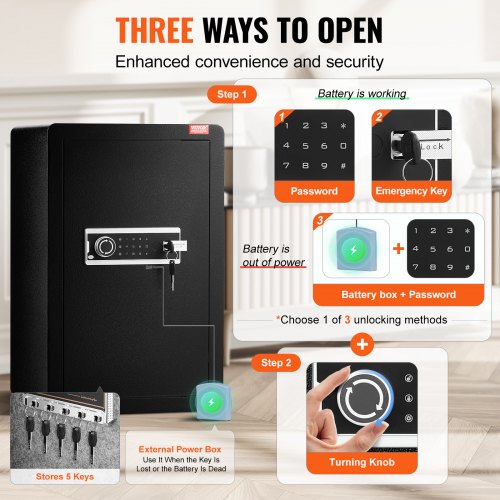 Single Door 35 cuft Safe Box with Key Lock Password LED Light