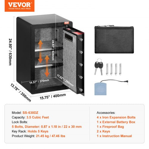 Single Door 35 cuft Safe Box with Key Lock Password LED Light