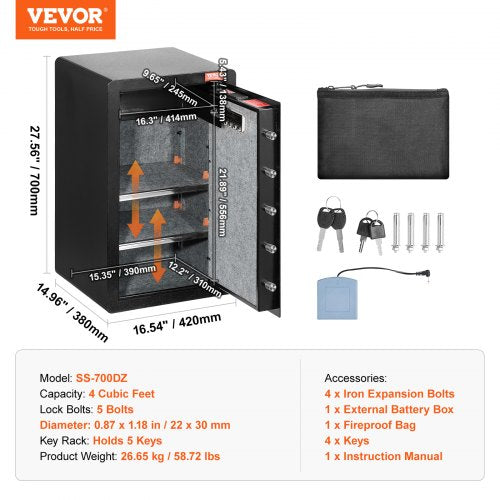 Single Door 40 cuft Safe Box with Key Lock Password Safe Lock Box with Key Lock