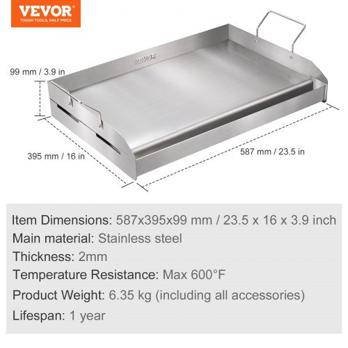 Stove Top Griddle 235x16 PreSeasoned Stainless Steel Griddle