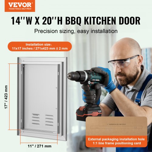 BBQ Access Door 14W x 20H Inch Single Outdoor Kitchen Door Stainless Steel