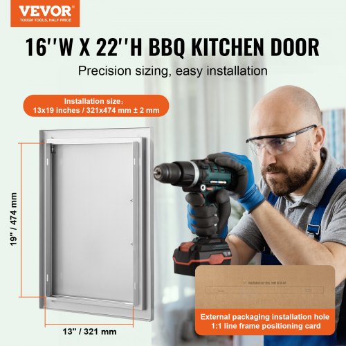 BBQ Access Door 16W x 22H Inch Single Outdoor Kitchen Door Stainless Steel