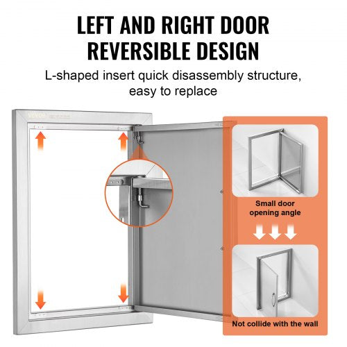 BBQ Access Door 14W x 20H Inch Single Outdoor Kitchen Door Stainless Steel