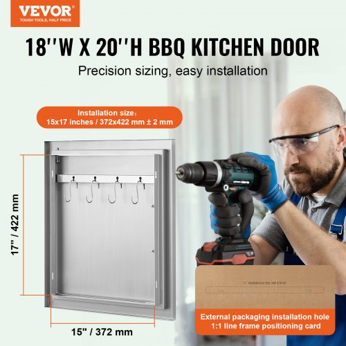 BBQ Access Door 18W x 20H Inch Single Outdoor Kitchen Door Stainless Steel