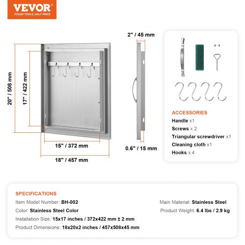 BBQ Access Door 18W x 20H Inch Single Outdoor Kitchen Door Stainless Steel