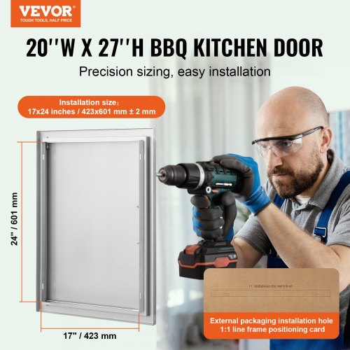 BBQ Access Door 20W x 27H Inch Single Outdoor Kitchen Door Stainless Steel