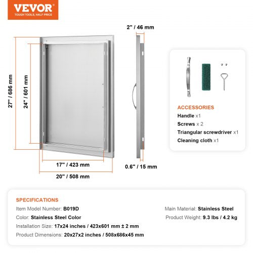 BBQ Access Door 20W x 27H Inch Single Outdoor Kitchen Door Stainless Steel