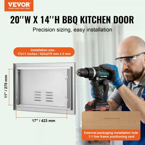 BBQ Access Door 20W x 14H Inch Single Outdoor Kitchen Door Stainless Steel