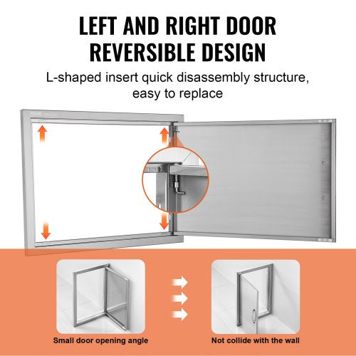 BBQ Access Door 24W x 17H Inch Single Outdoor Kitchen Door Stainless Steel