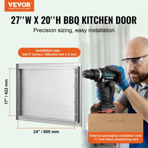 BBQ Access Door 27W x 20H Inch Single Outdoor Kitchen Door Stainless Steel
