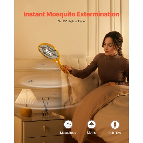 Electric Fly Swatter Zapper Racket with 3 Layers Mesh Powerful Fly Killer