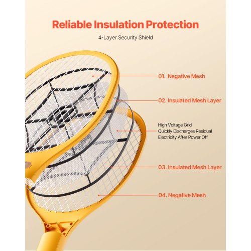 Electric Fly Swatter Zapper Racket with 3 Layers Mesh Powerful Fly Killer