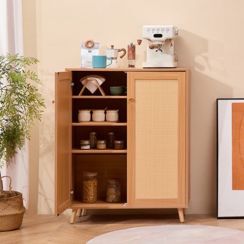 Rattan Shoe Cabinet 5 Tiers Shoe Storage Organizer with 2 Doors and Adjustable