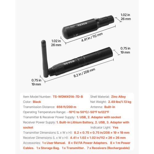 Dmx Wireless Receiver 7 Receivers 1 Transmitter 24G Ism Band 656 Ft