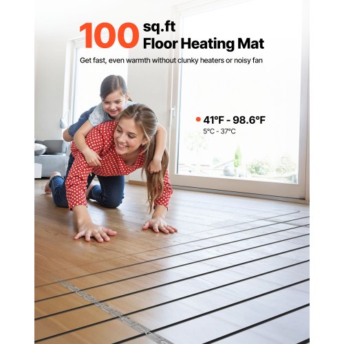 100 Sqft Underfloor Heating Cable Kit 120V Electric Radiant Heated Floor