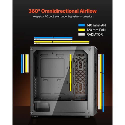 PC Gaming Case FullTower Computer Case with HighAirflow Panel Magnetic
