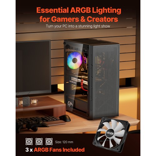 PC Gaming Case MidTower Computer Case with HighAirflow Tempered Glass