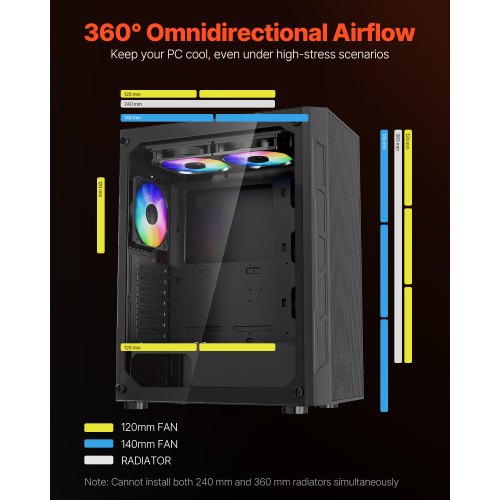 PC Gaming Case MidTower Computer Case with HighAirflow Tempered Glass