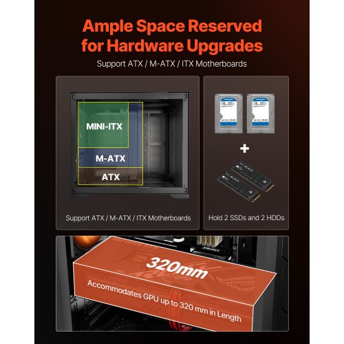 PC Gaming Case MidTower Computer Case with HighAirflow Tempered Glass