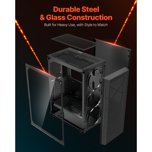 PC Gaming Case MidTower Computer Case with HighAirflow Tempered Glass