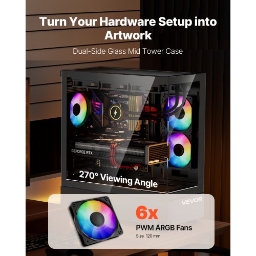 PC Gaming Case MidTower Computer Case with HighAirflow Tempered Glass