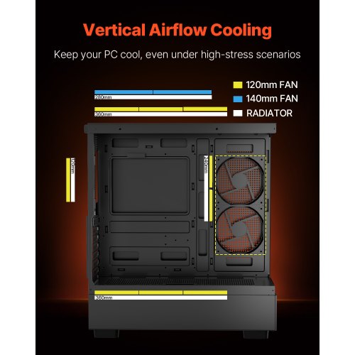 PC Gaming Case MidTower Computer Case with HighAirflow Tempered Glass