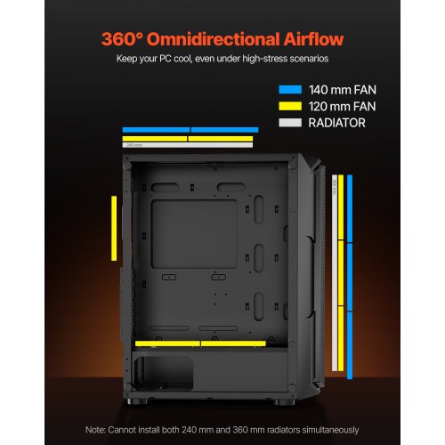 PC Gaming Case MidTower Computer Case with HighAirflow Tempered Glass
