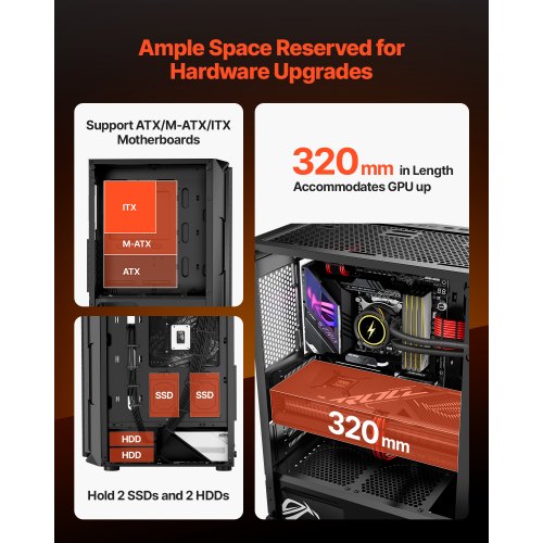 PC Gaming Case MidTower Computer Case with HighAirflow Tempered Glass