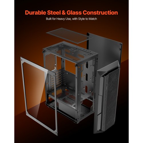 PC Gaming Case MidTower Computer Case with HighAirflow Tempered Glass