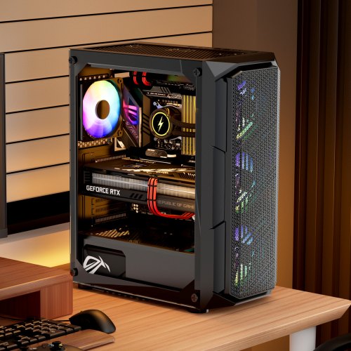 PC Gaming Case MidTower Computer Case with HighAirflow Tempered Glass