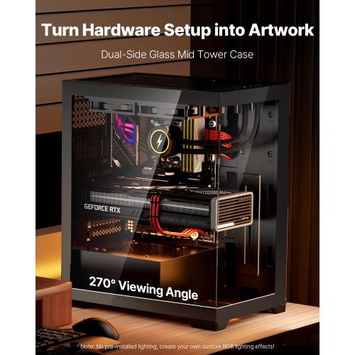 PC Gaming Case MidTower Computer Case with HighAirflow Tempered Glass