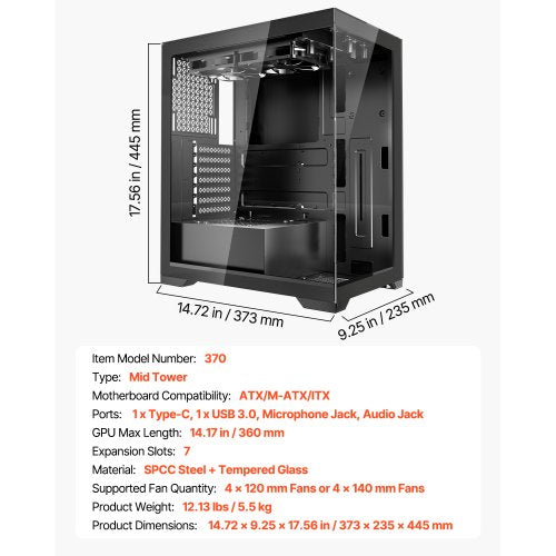 PC Gaming Case MidTower Computer Case with HighAirflow Tempered Glass