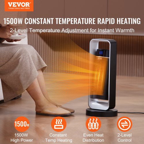 Electric Space Heater with Thermostat Remote Control 1000W1500W 2Level