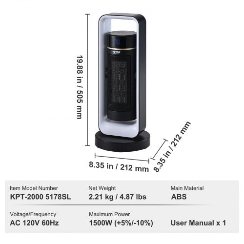 Electric Space Heater with Thermostat Remote Control 1000W1500W 2Level