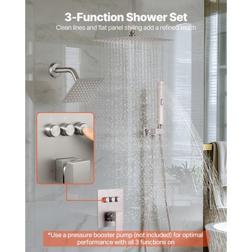 Shower Faucet Set 10 Inch Ceiling Mount Rainfall System With 6 Wall Head And 2