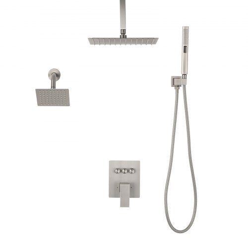 Shower Faucet Set 10 Inch Ceiling Mount Rainfall System With 6 Wall Head And 2