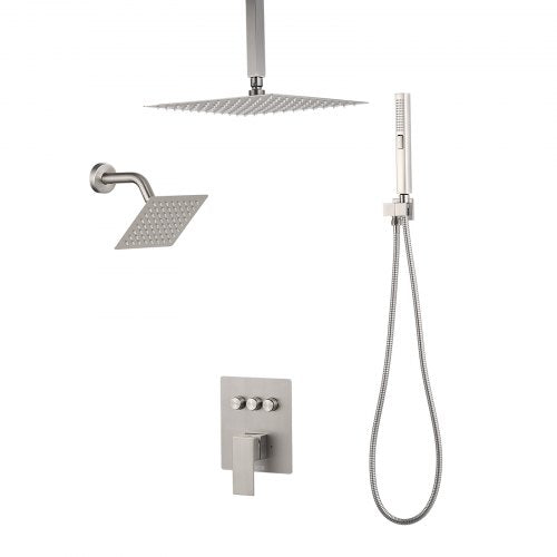Shower Faucet Set 10 Inch Ceiling Mount Rainfall System With 6 Wall Head And 2