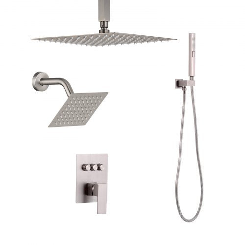 Shower Faucet Set 10 Inch Ceiling Mount Rainfall System With 6 Wall Head And 2