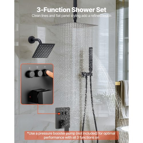 Shower Faucet Set 10 Inch Ceiling Mount Rainfall System With 6 Wall Head And 2 a