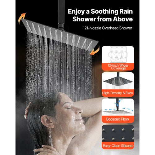 Shower Faucet Set 10 Inch Ceiling Mount Rainfall System With 6 Wall Head And 2 a