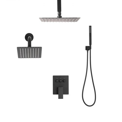 Shower Faucet Set 10 Inch Ceiling Mount Rainfall System With 6 Wall Head And 2 a